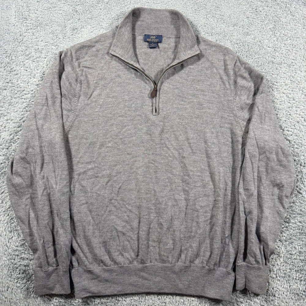 Brooks Brothers Merino Wool Sweater Mens Large Gray Quarter Zip Pullover